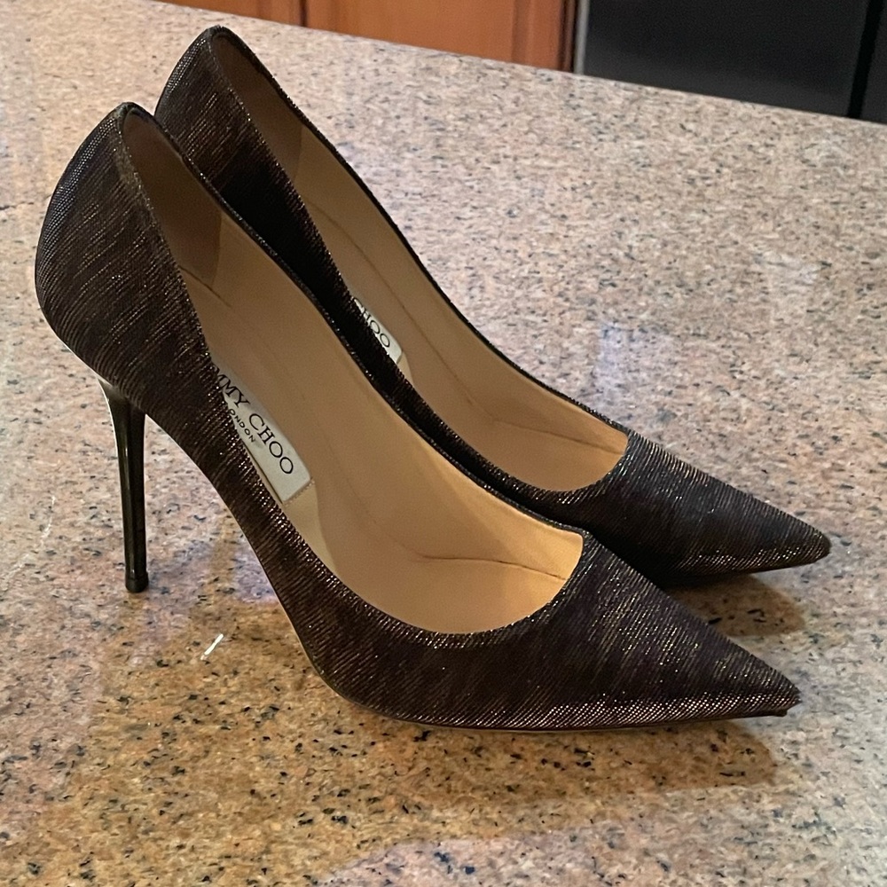 Black and Gold Jimmy Choo Glittery Stiletto Heels